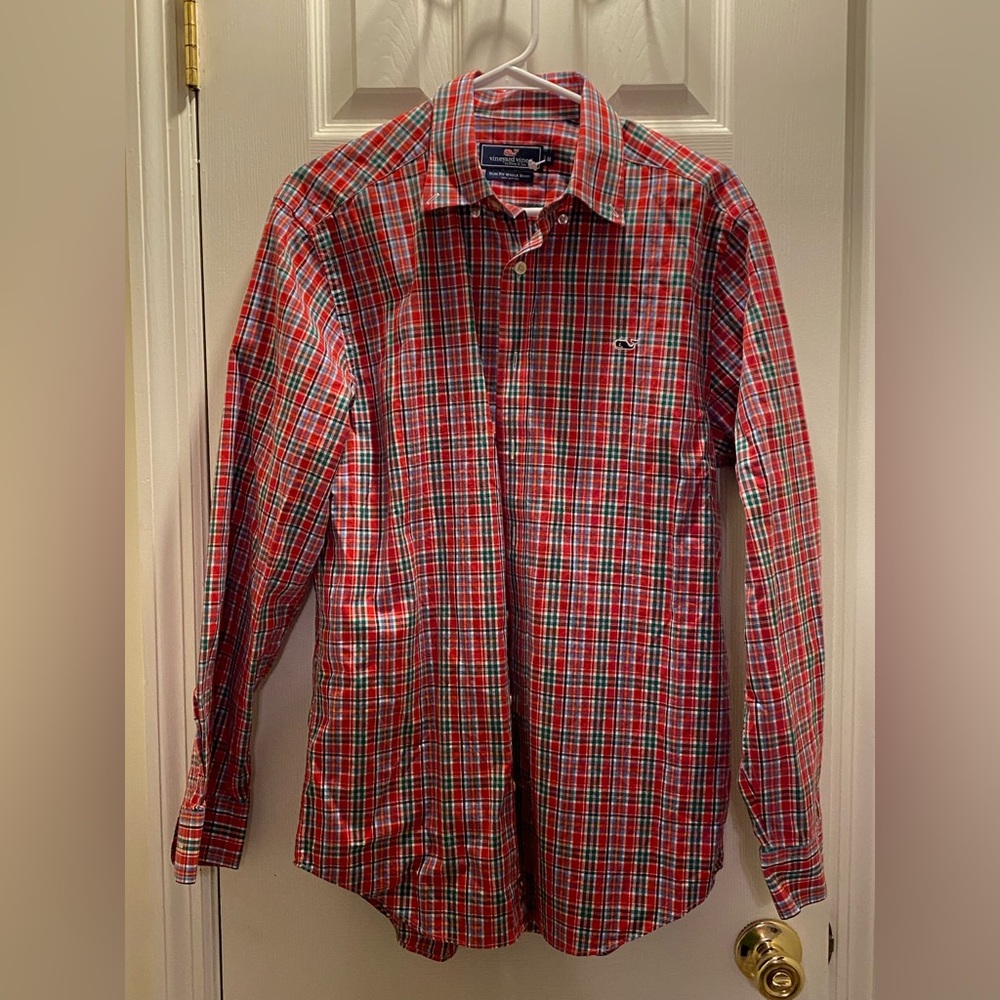 Vineyard Vines Red and Green Plaid Men's Shirt